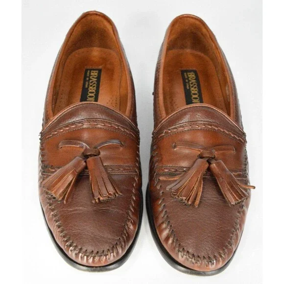 Brass Boot Size 9 Brown Leather Tassel Loafer Moccasin Dress Shoes SPAIN - Picture 4 of 11